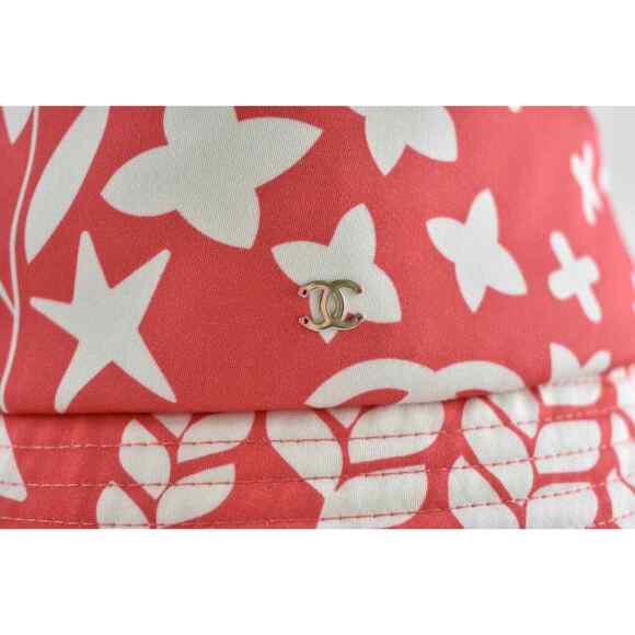 Chanel 22P Coral Red White Graffiti CC Silver Logo Sun Cloche Bucket Hat S Small main image 4